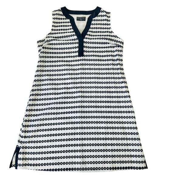 Duffield Lane Eyelet Bridgeport White Navy Tunic Shift Dress Size Large Nautical - Picture 2 of 8